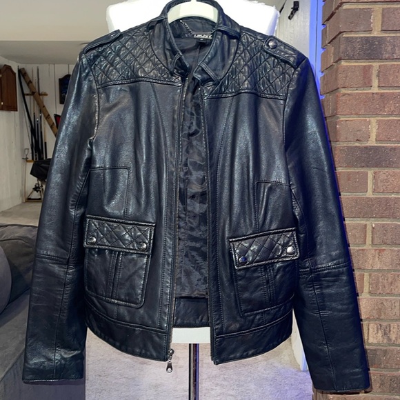 Small Black Leather DKNY Jacket - Picture 1 of 5
